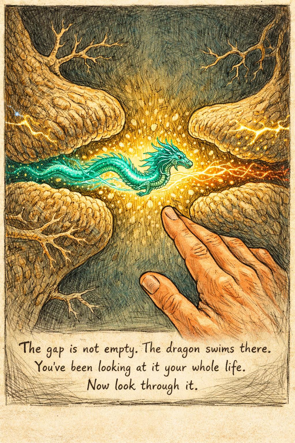 The gap is not empty. The dragon swims there.