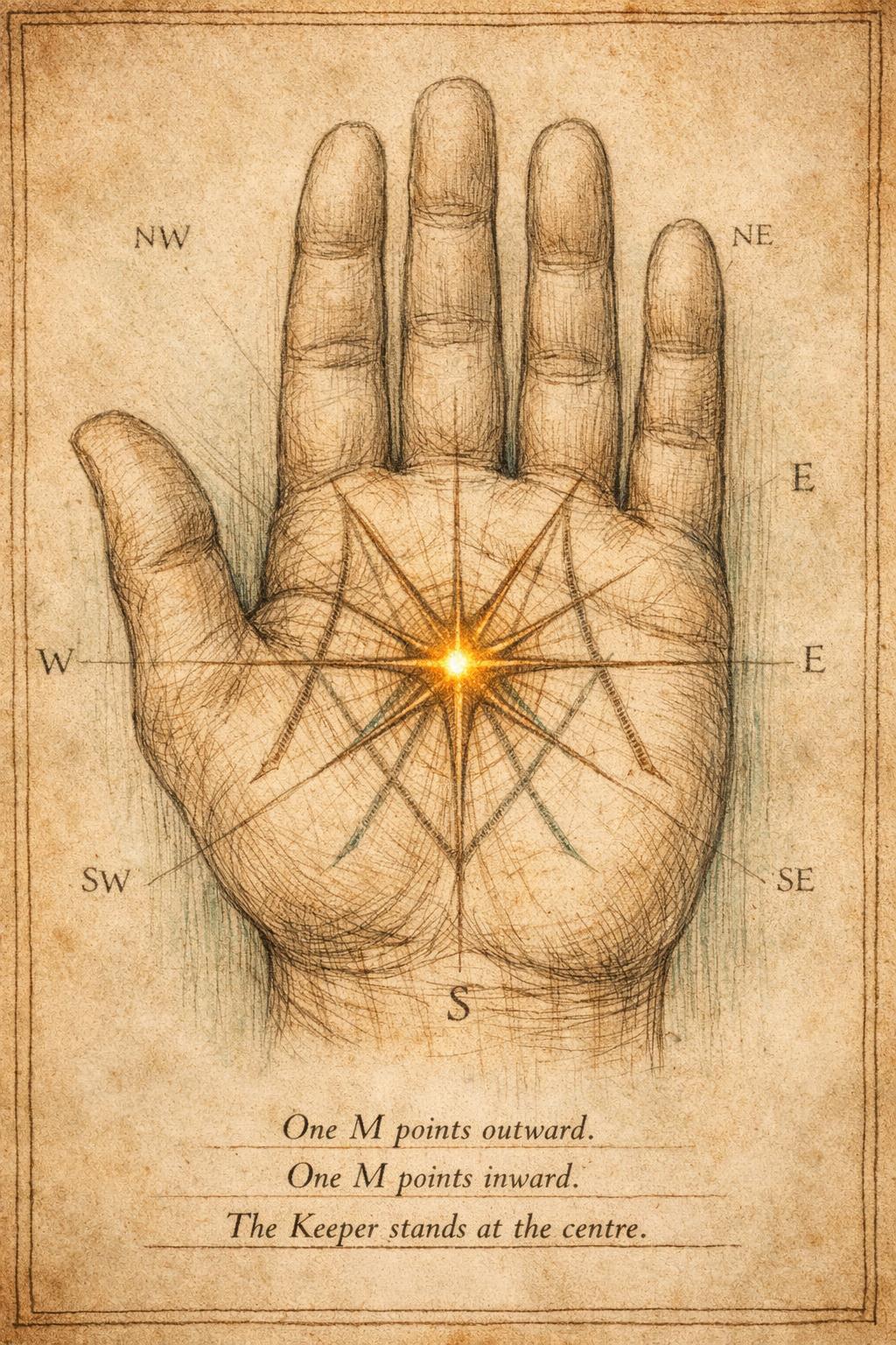 One M points outward. One M points inward.